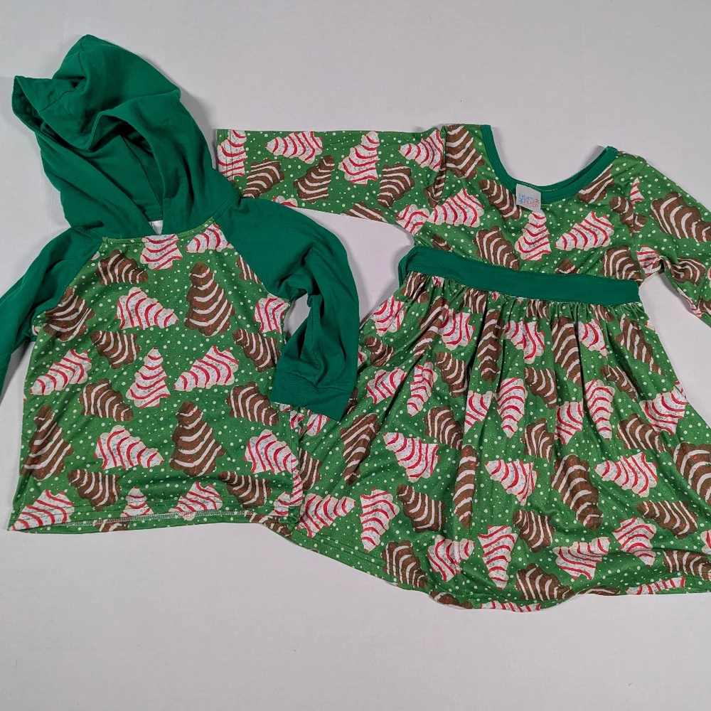Boy Girl Twins Matching Christmas Tree Cake Top And Dress 2T